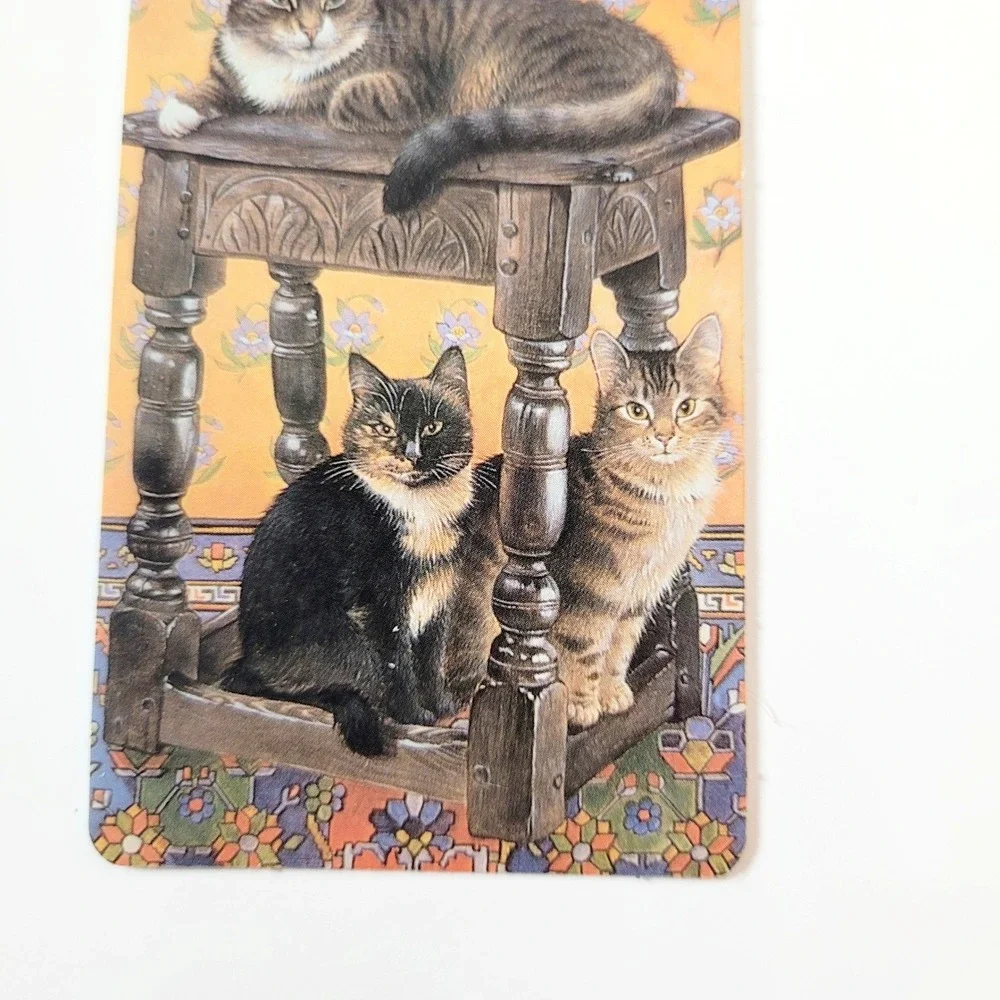 VTG 90s Lesley Ivory Cats Card Bookmark- Gemma Jacobean Stool- 1990 Antioch W217